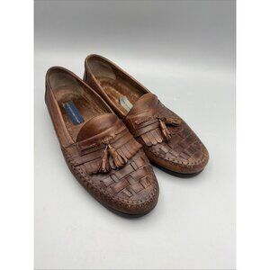 Giorgio Brutini Shoes Mens 10 1/2 Brown Leather Loafers Kiltie Tassel Woven Moc